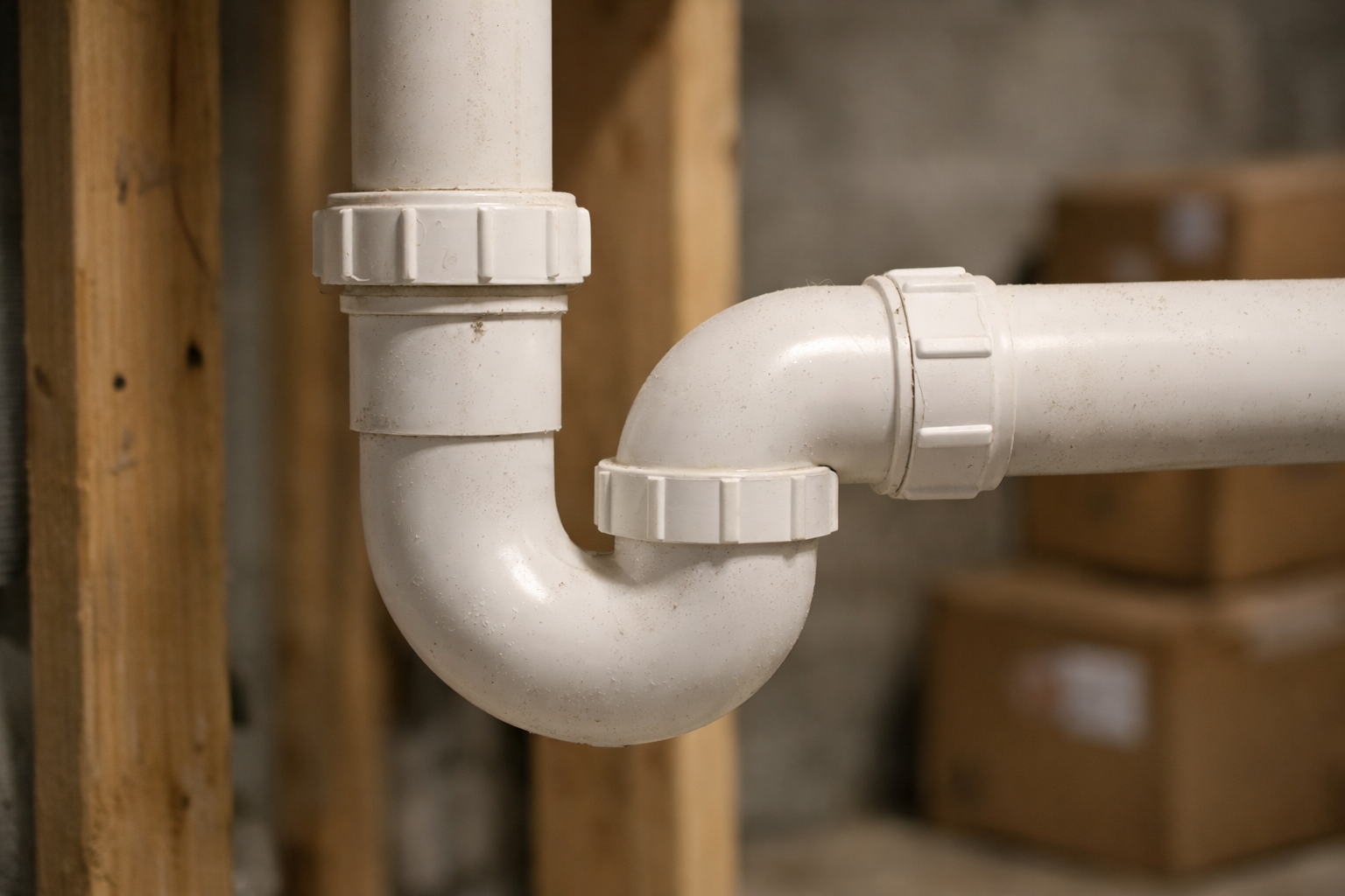 PVC P-trap installed below washing machine standpipe