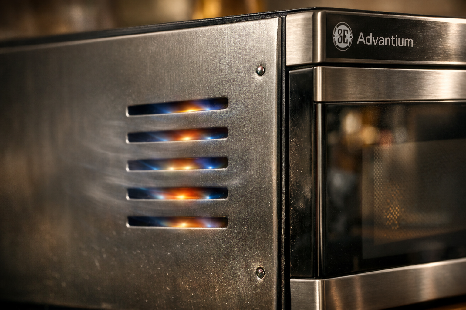 GE Advantium microwave showing side vents and humming noise