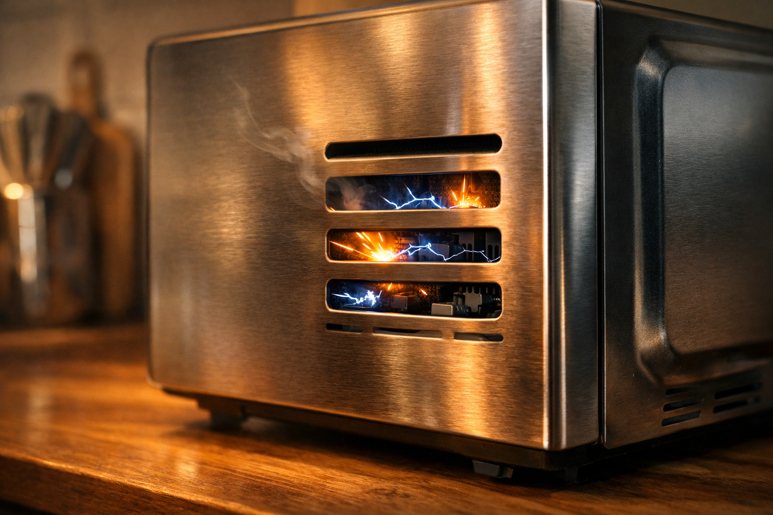 Microwave side vents with warm light showing appliance electrical issues