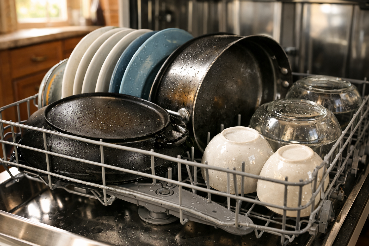 dishwasher loaded incorrectly blocking spray arms and water flow