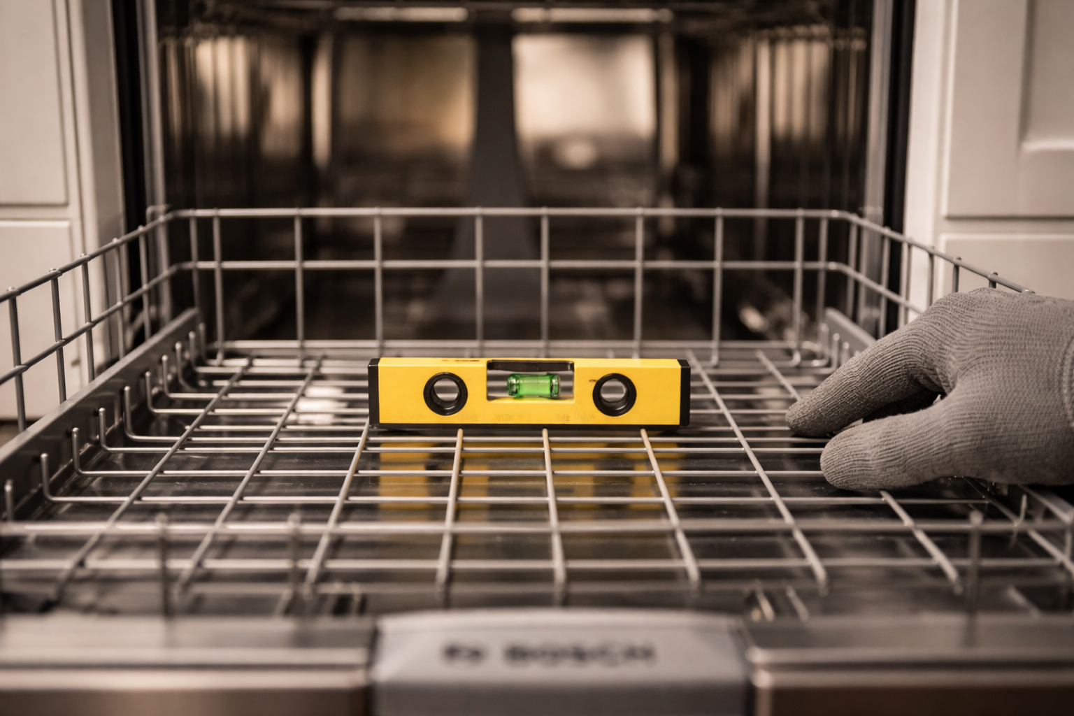 Dishwasher drain hose high loop secured inside kitchen sink cabinet above disposal