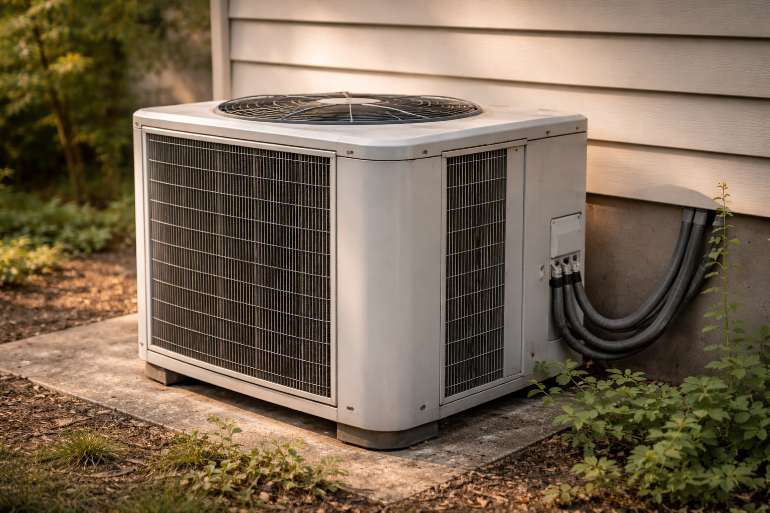 outdoor air conditioner unit releasing heat outside home