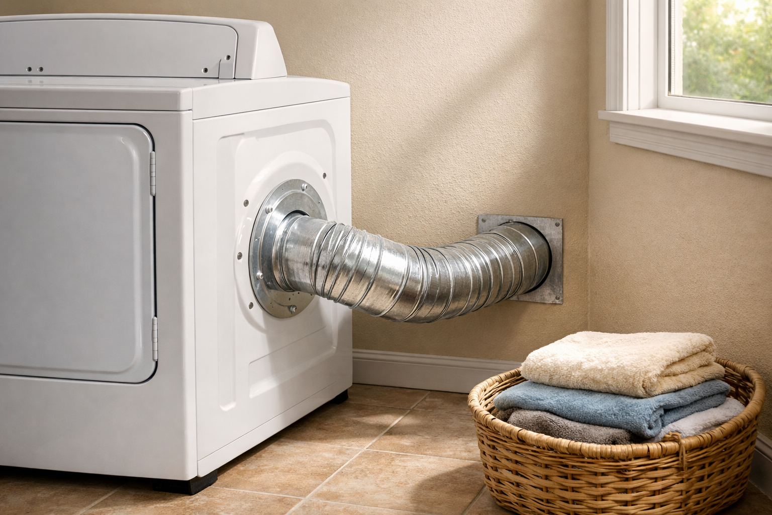 Rigid metal dryer vent connected to home dryer