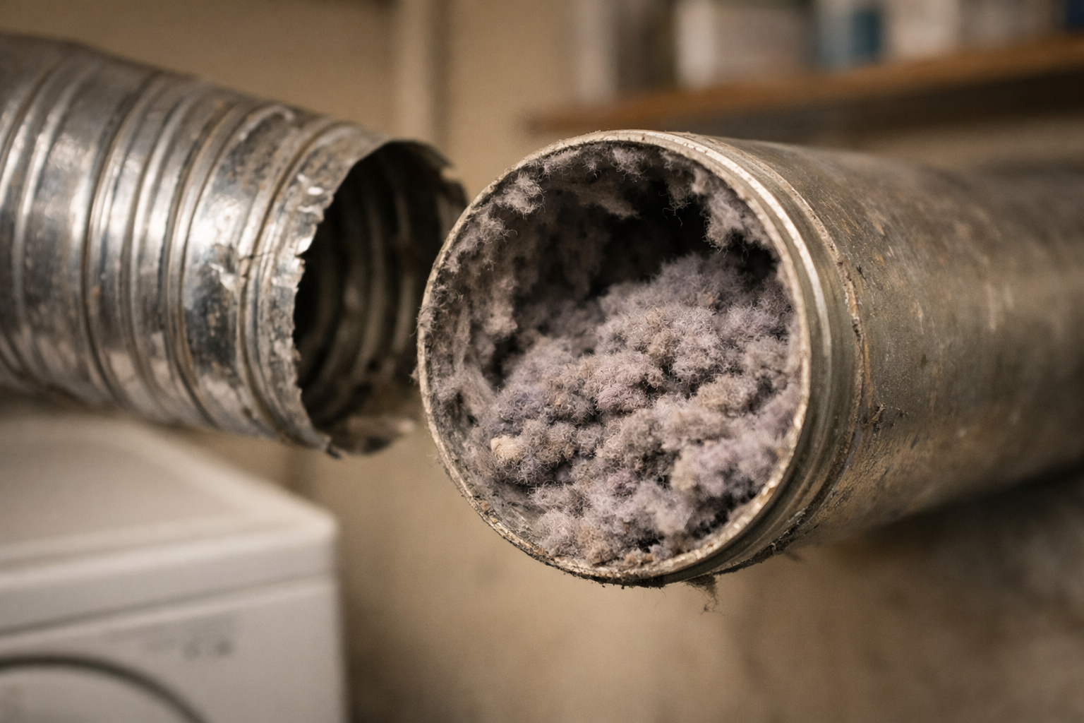 Lint buildup inside metal dryer vent duct