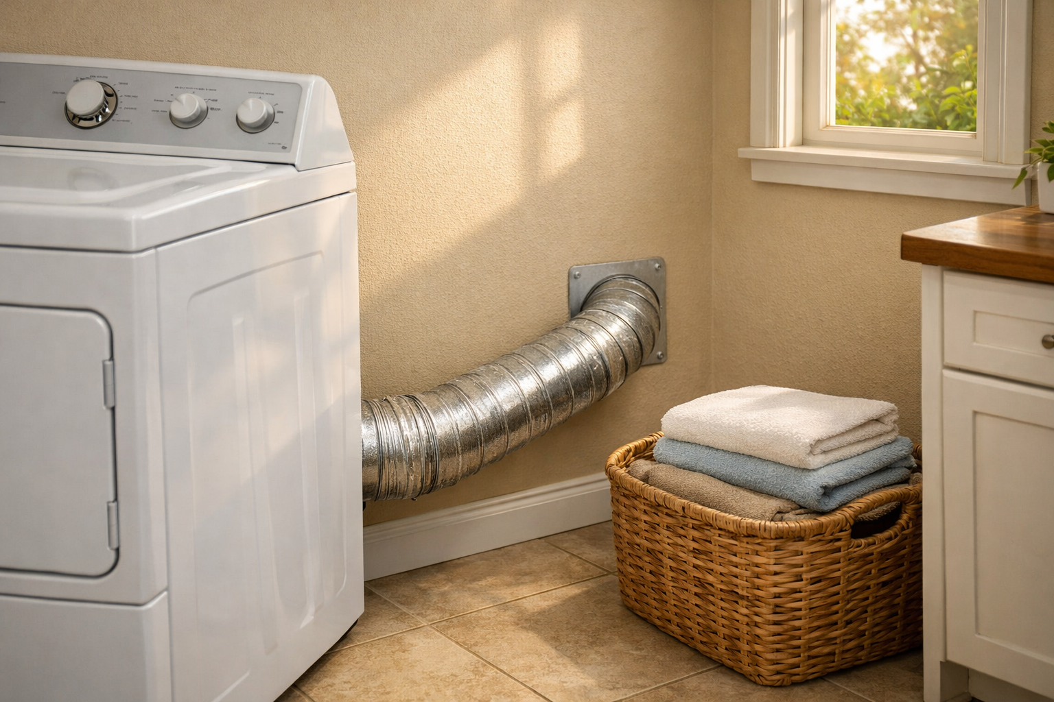 Rigid metal dryer vent connected to home dryer