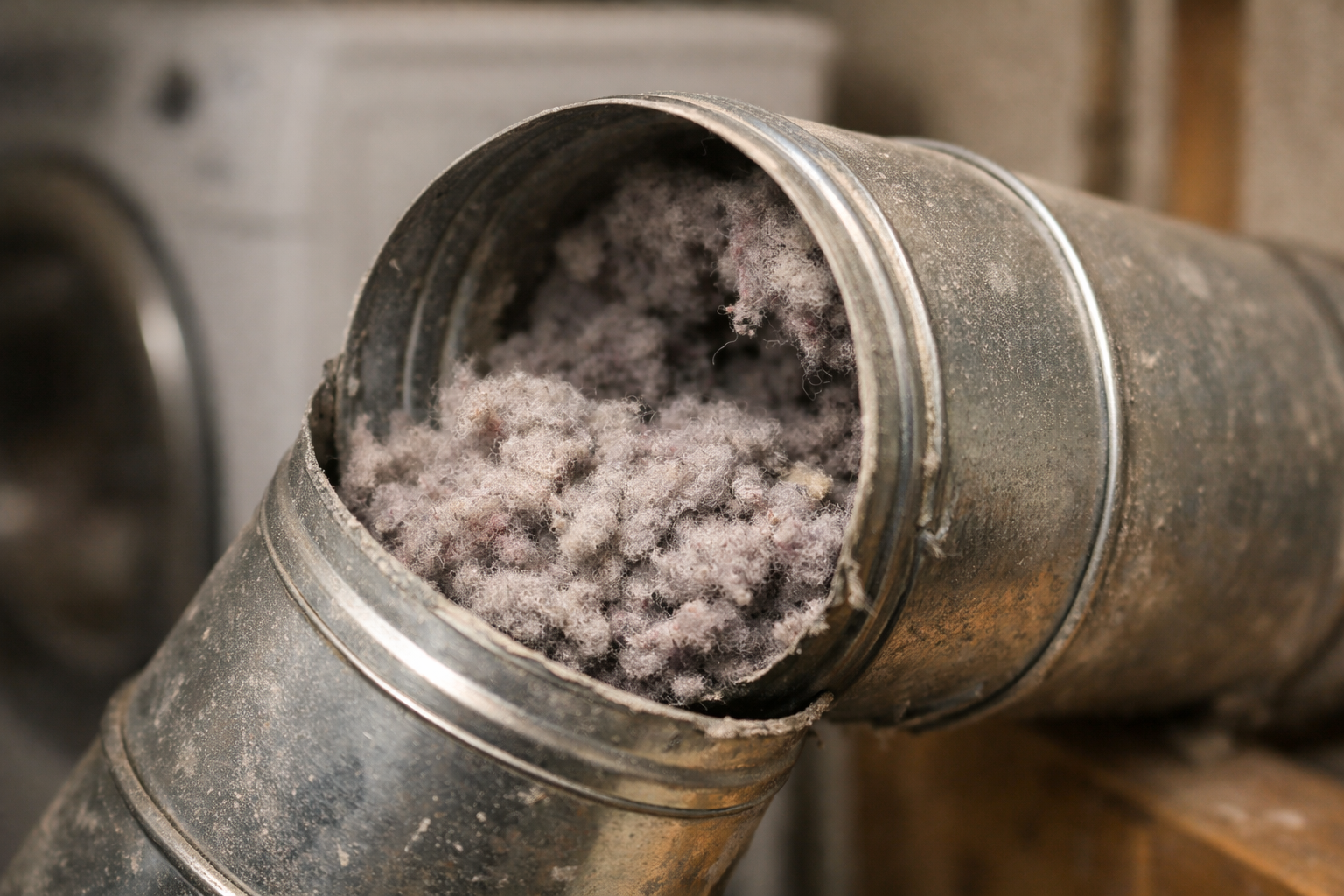 Lint buildup inside dryer vent duct