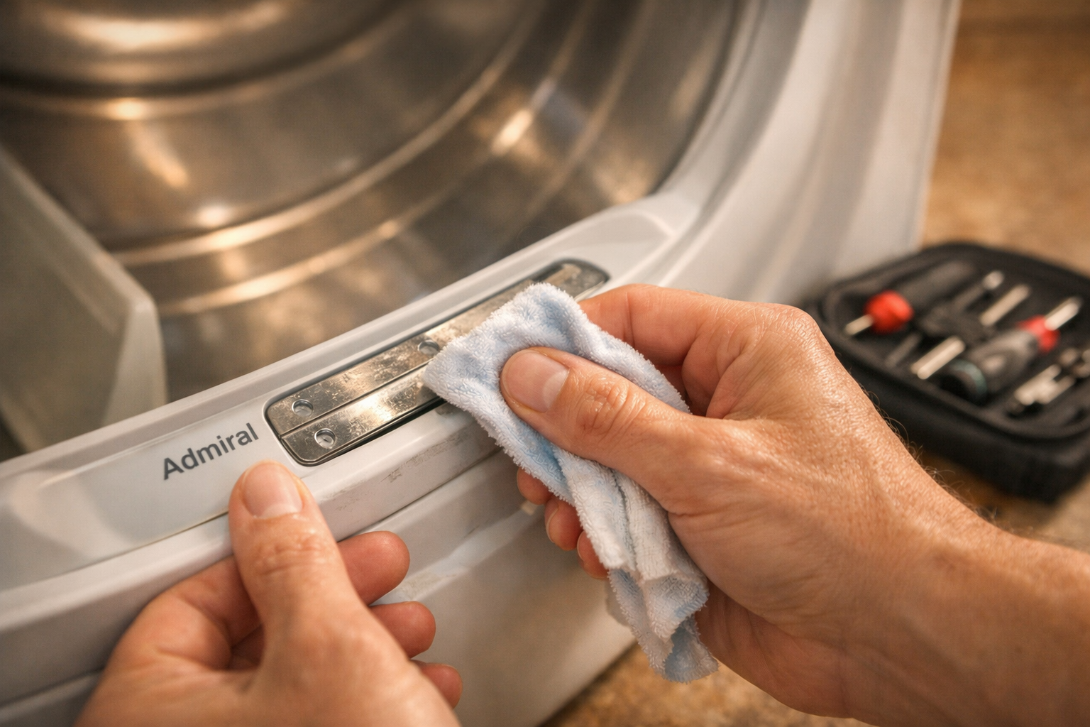 Hands cleaning Admiral dryer moisture sensor with cloth