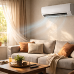 modern living room with air conditioner cooling during hot day