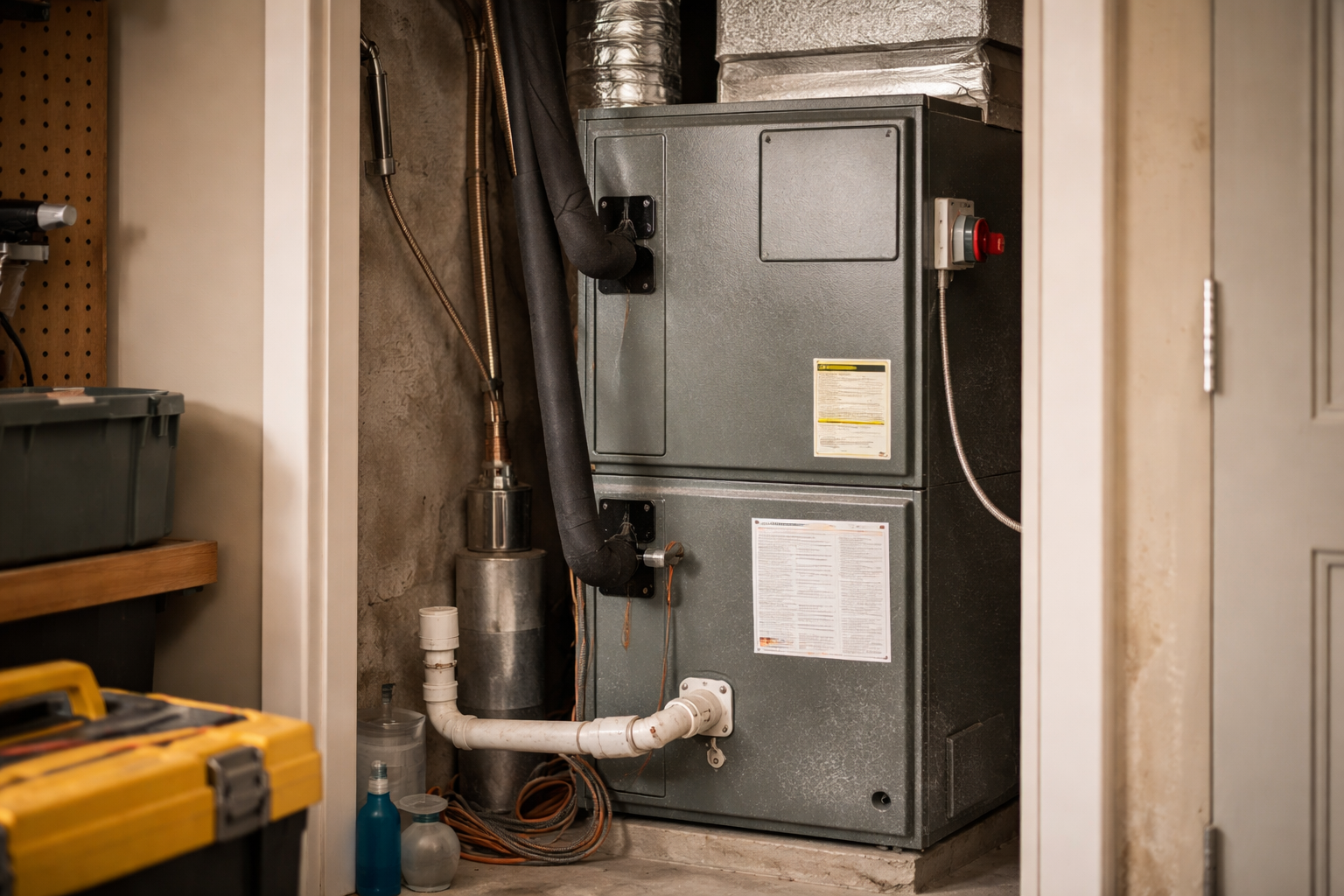 Residential HVAC system indoor unit in real maintenance setting