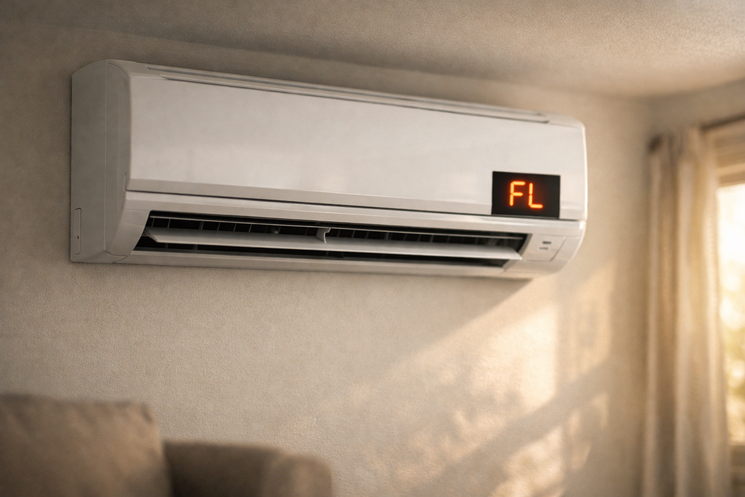 Air conditioner showing FL error code on indoor display panel