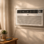 GE air conditioner with WiFi indicator in real home setting