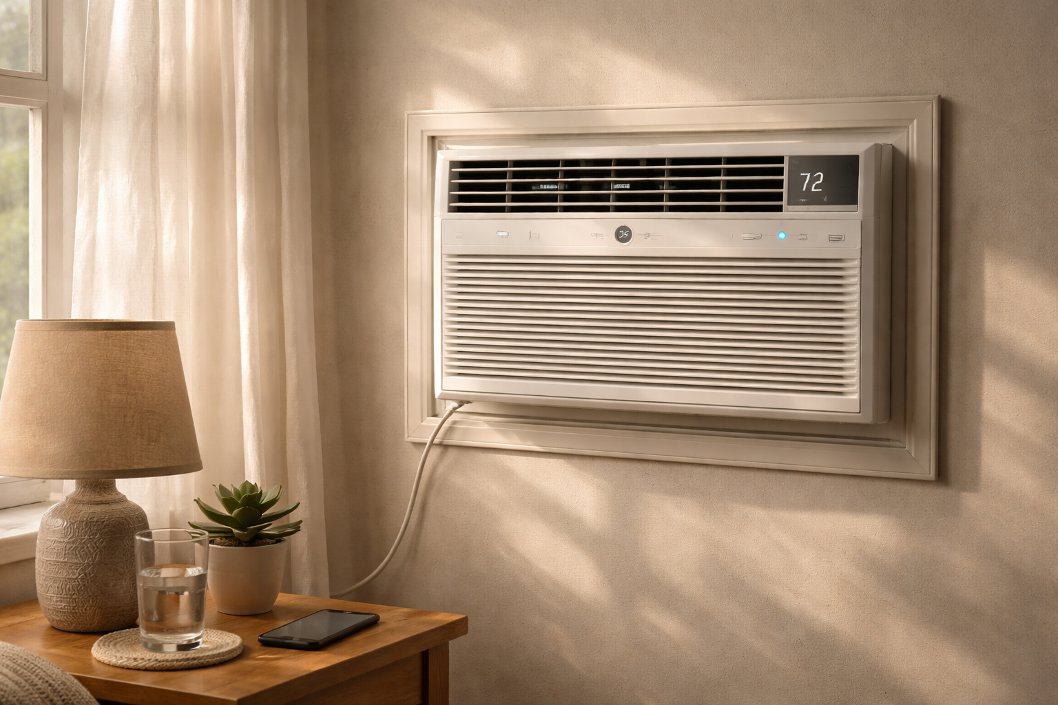GE air conditioner with WiFi indicator in real home setting