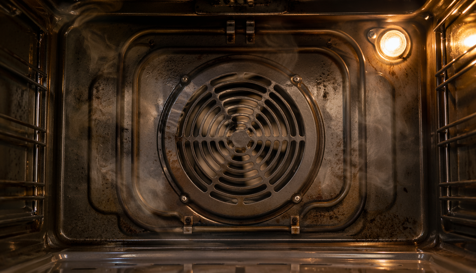 convection oven fan circulating hot air inside oven cavity