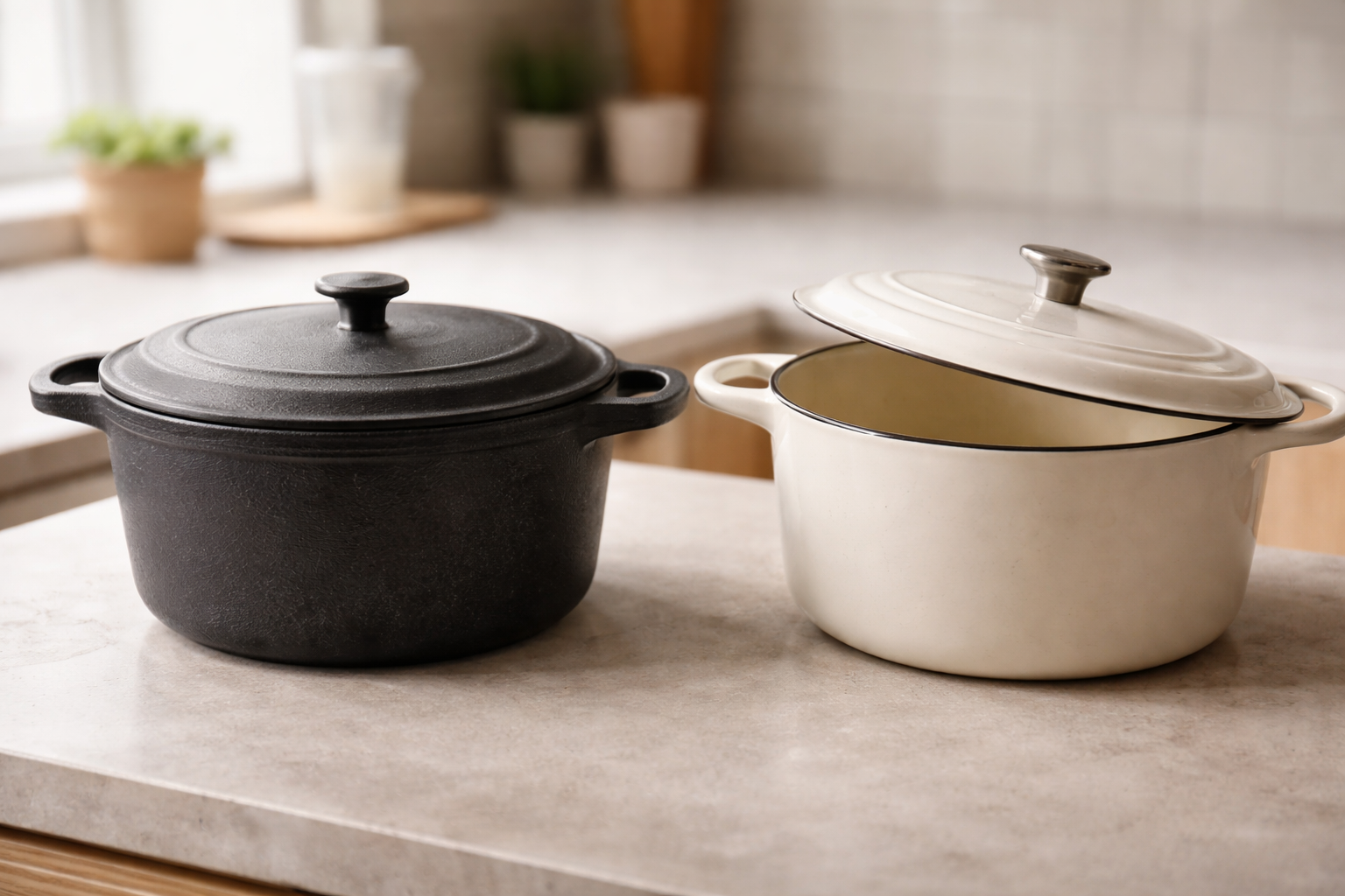 cast iron vs enameled dutch oven side by side comparison