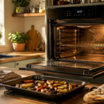 Convection oven open after cooking crispy roasted food