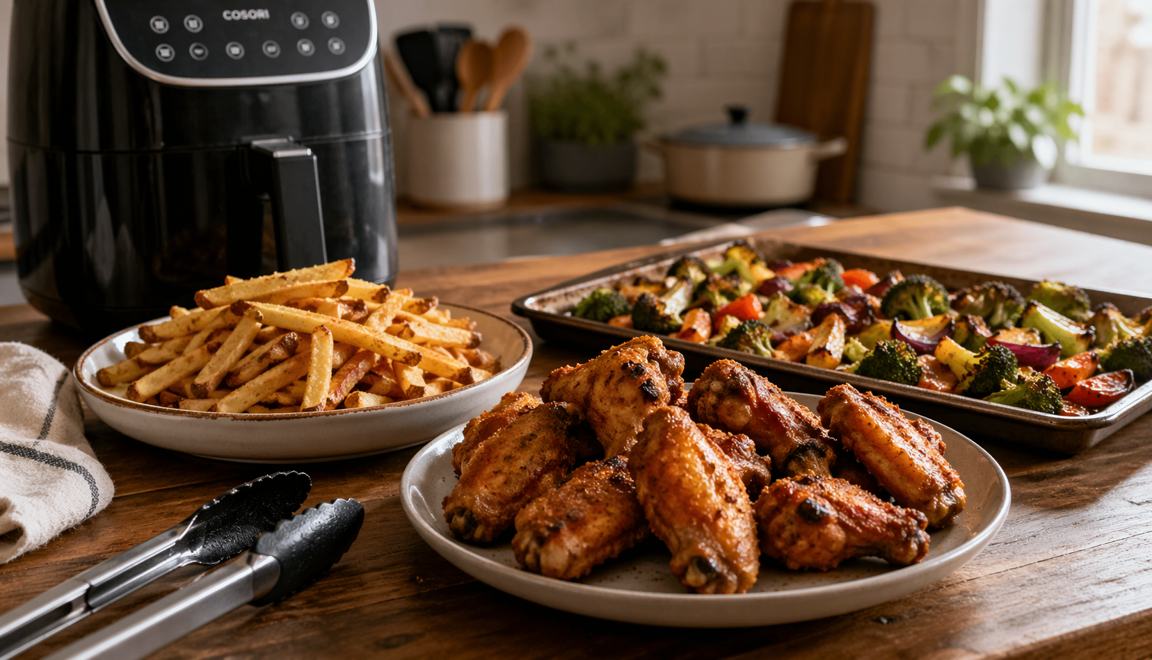 Crispy convection oven air fryer meal served on table