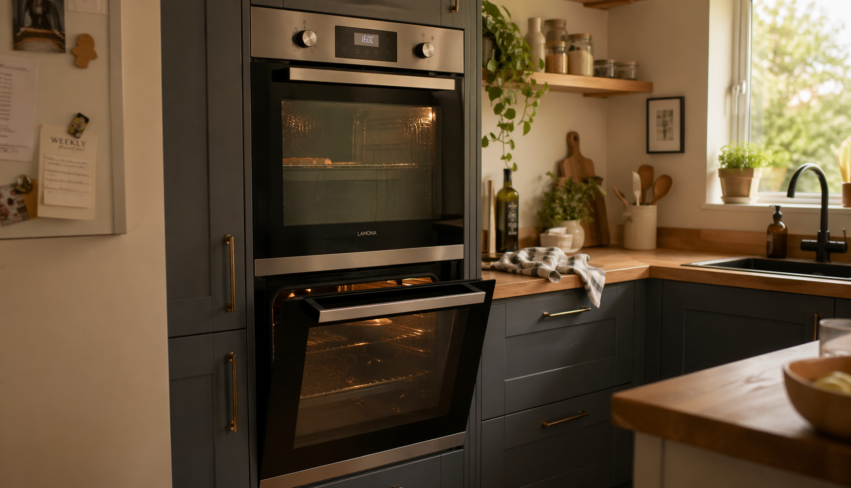 modern kitchen with built-in double oven in home setting