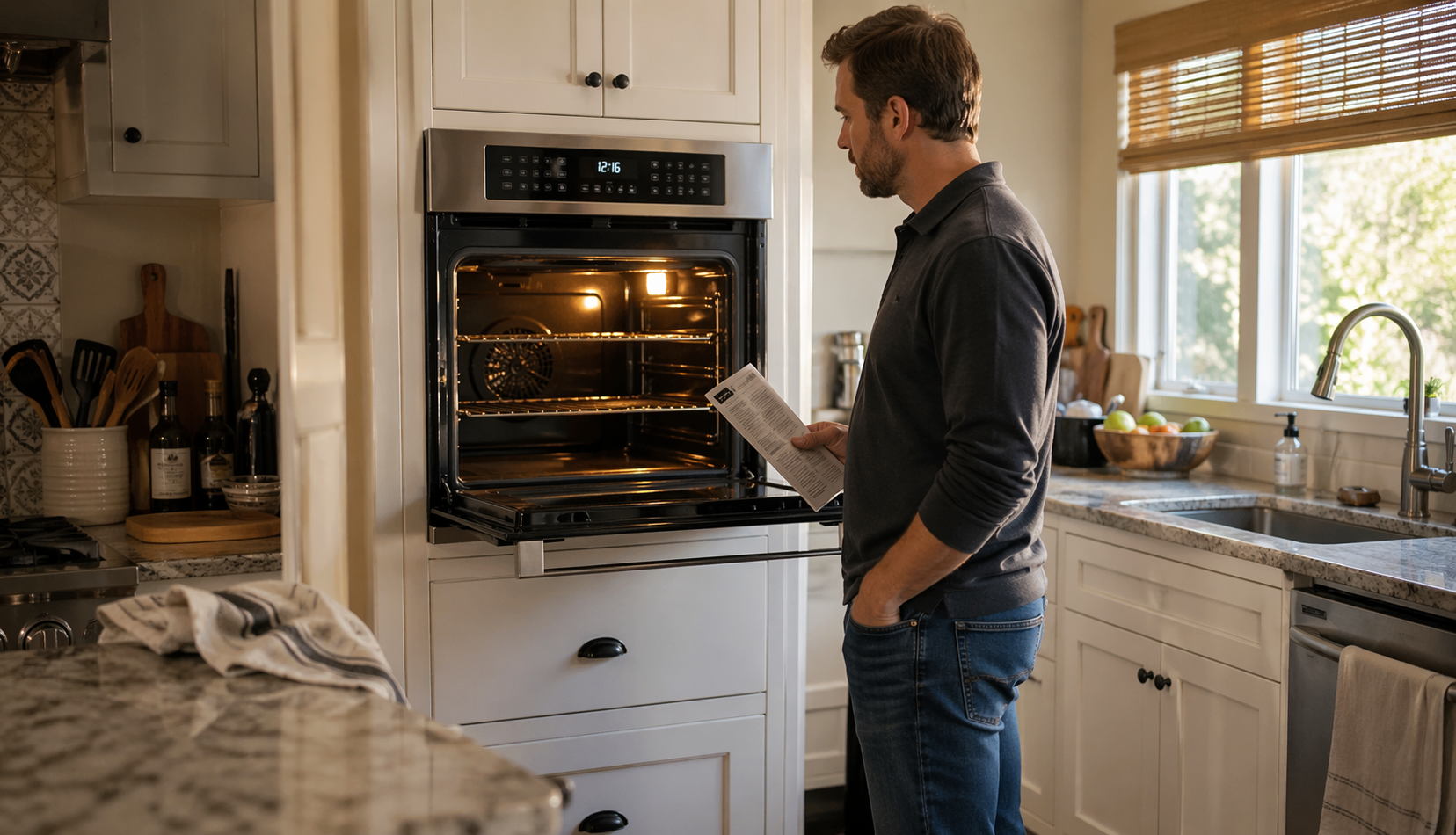 testing newly installed wall oven during first heat cycle