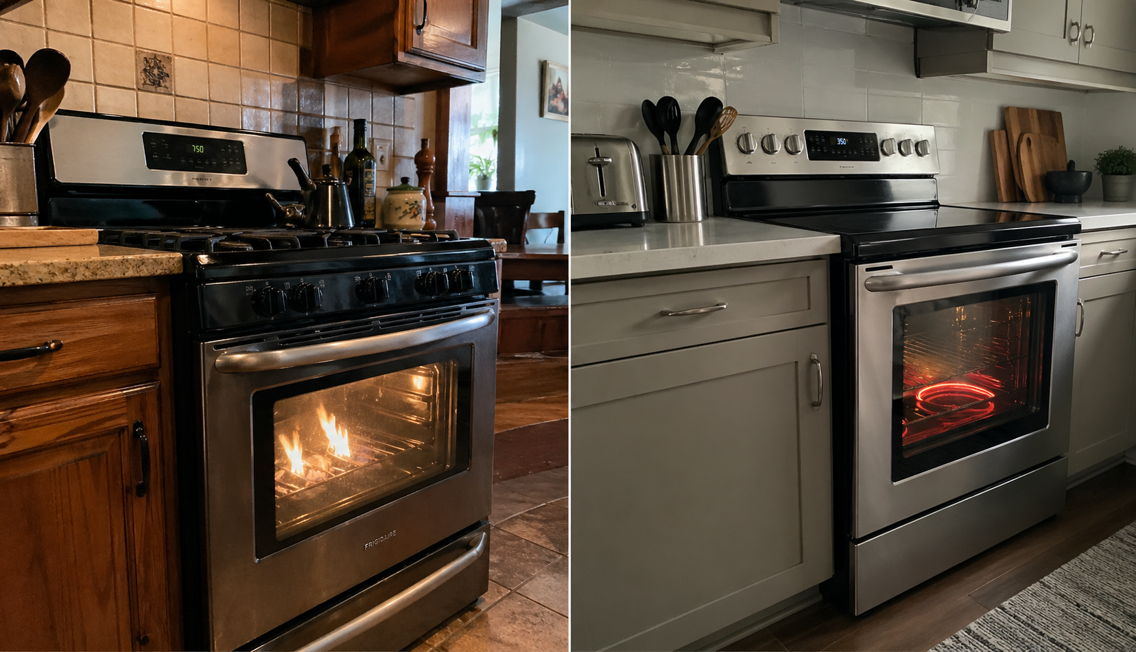 Gas and electric ovens heating showing preheat differences