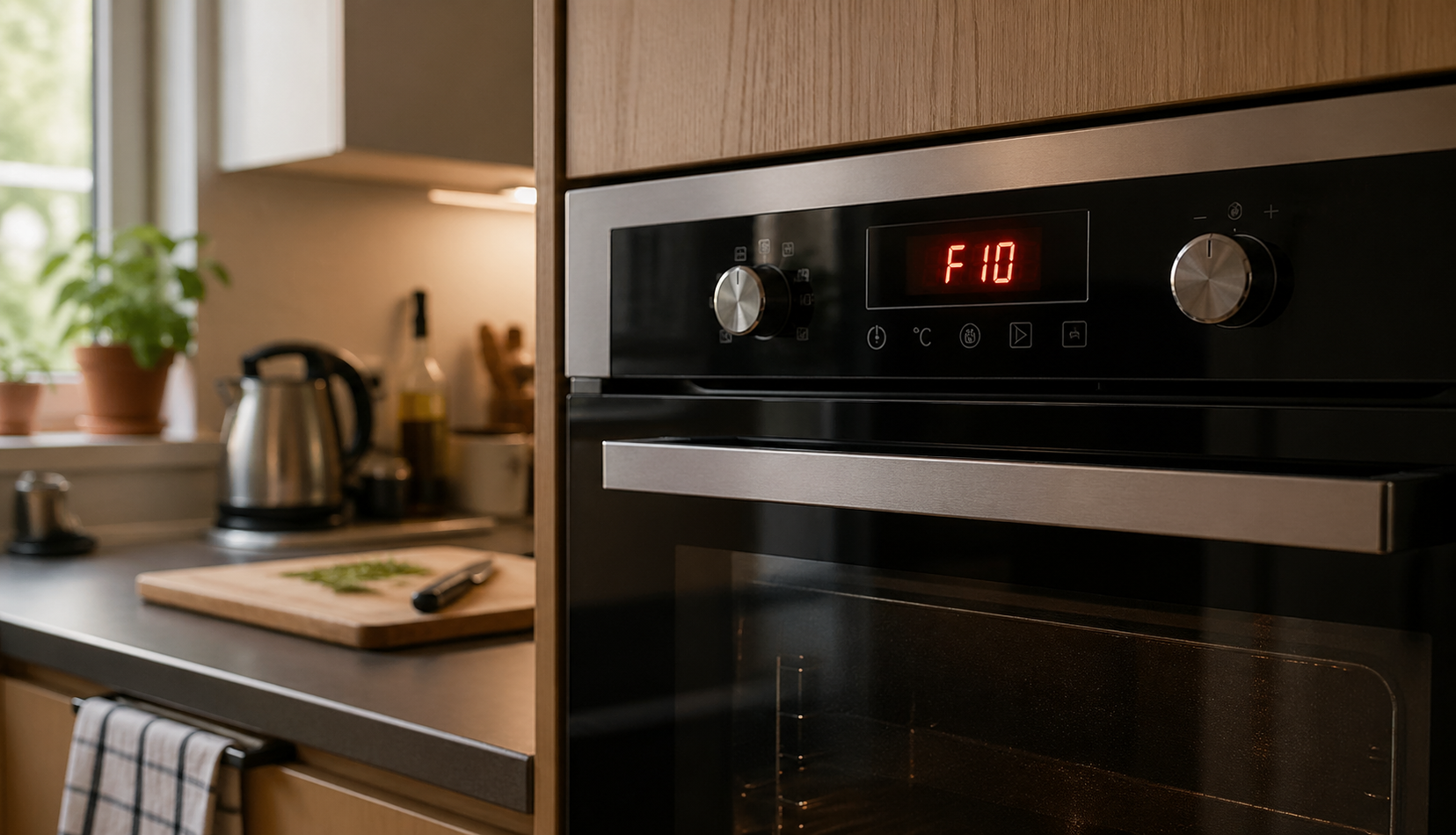 Oven displaying F10 error code in home kitchen