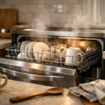 dishwasher control panel selecting wash cycle in real kitchen