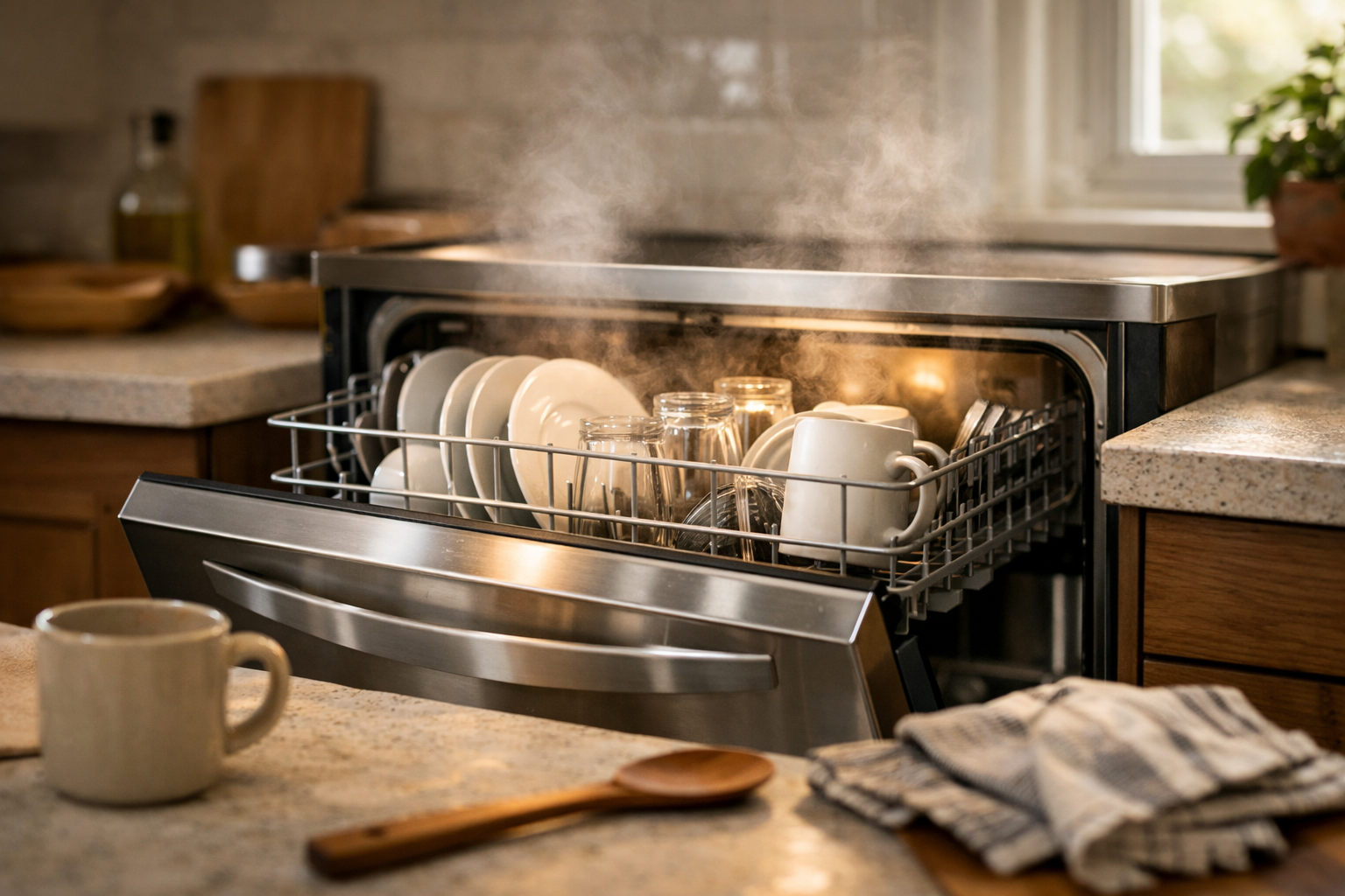 dishwasher control panel selecting wash cycle in real kitchen