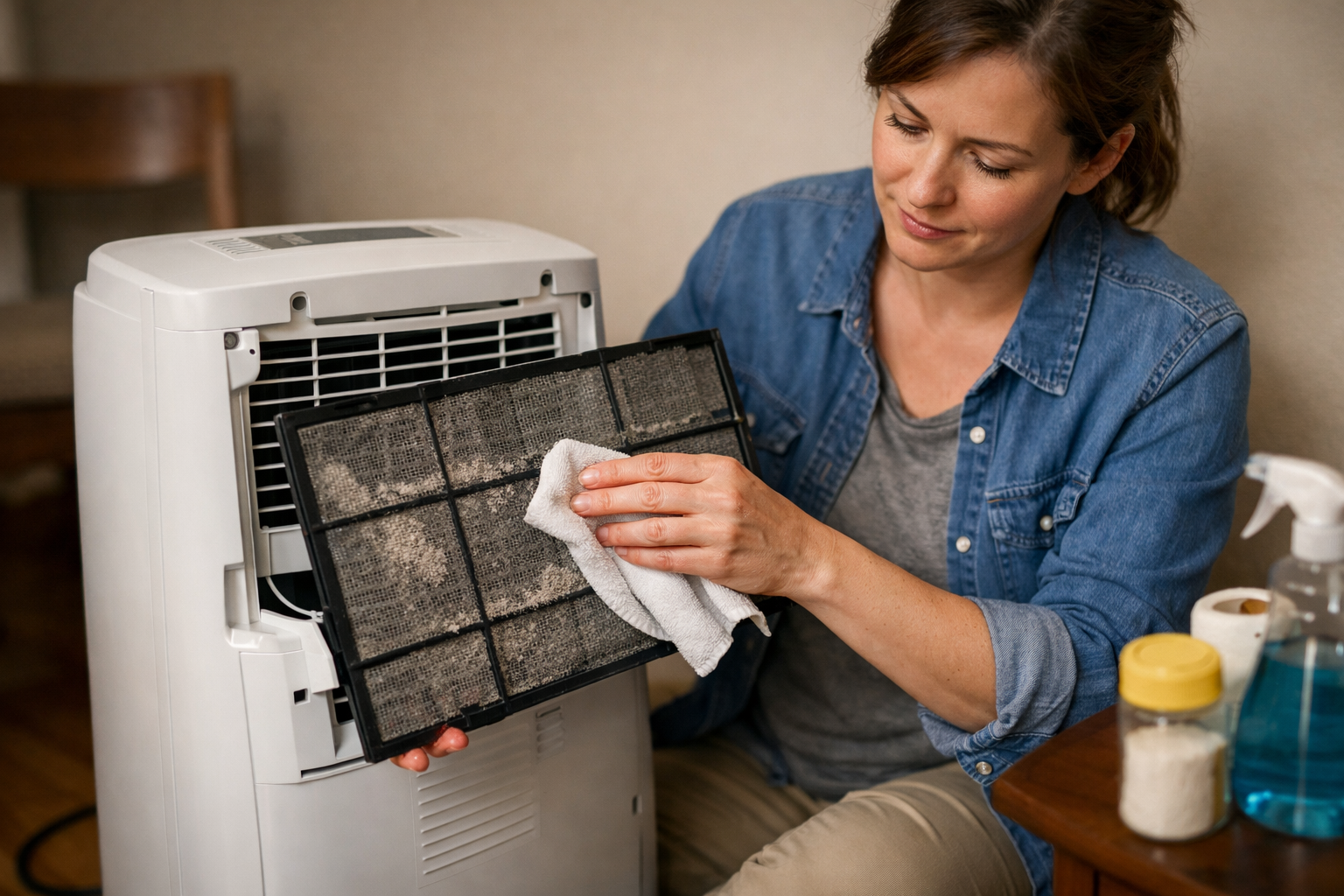 Cleaning portable air conditioner filter for better cooling performance