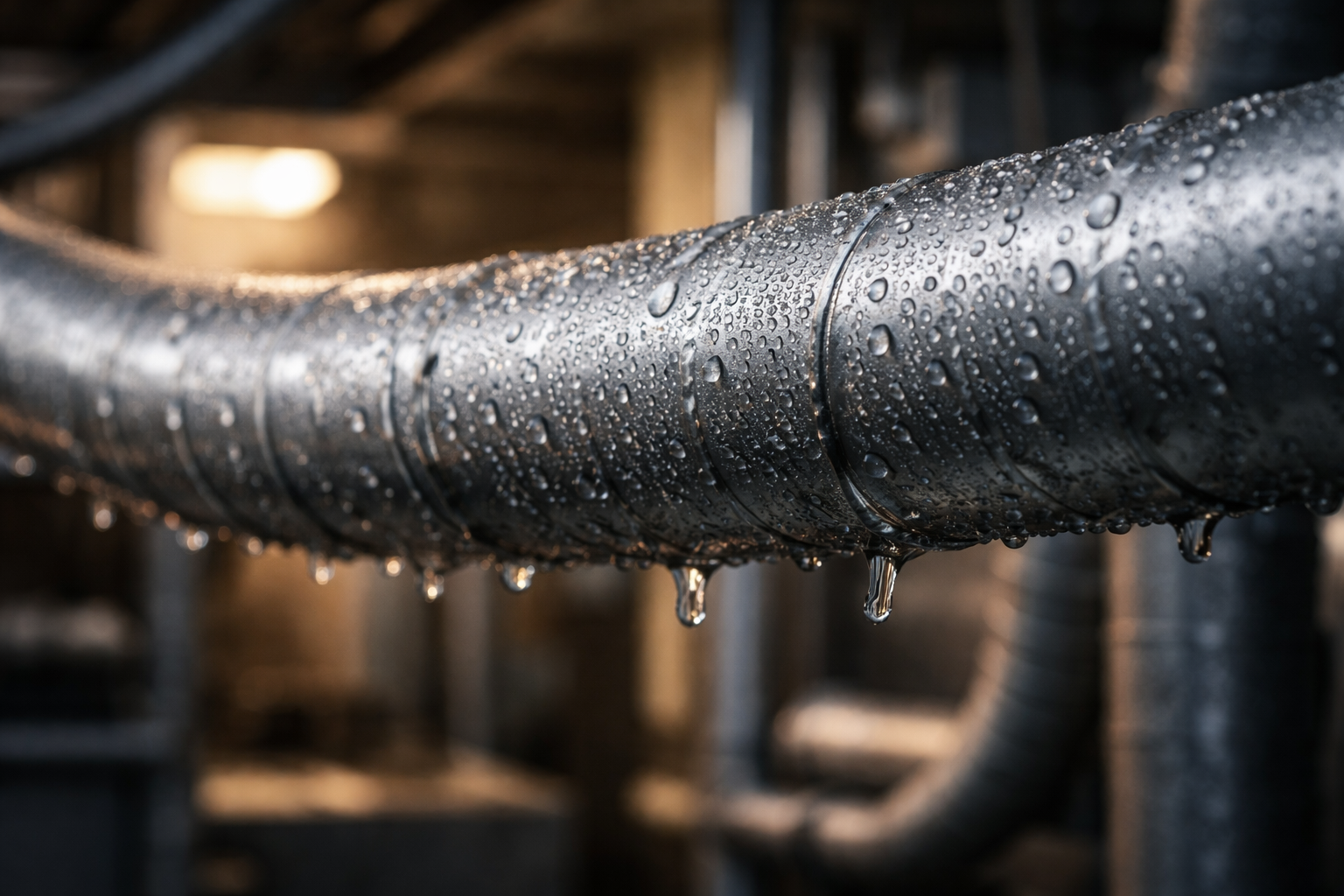 Condensation forming on air conditioner coil due to temperature difference