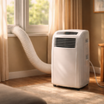 portable air conditioner properly installed near window with exhaust hose