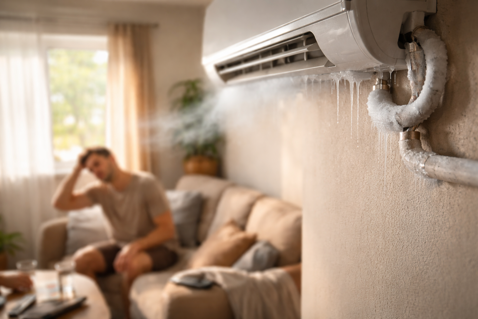 central air conditioner vent with ice buildup and poor cooling indoors