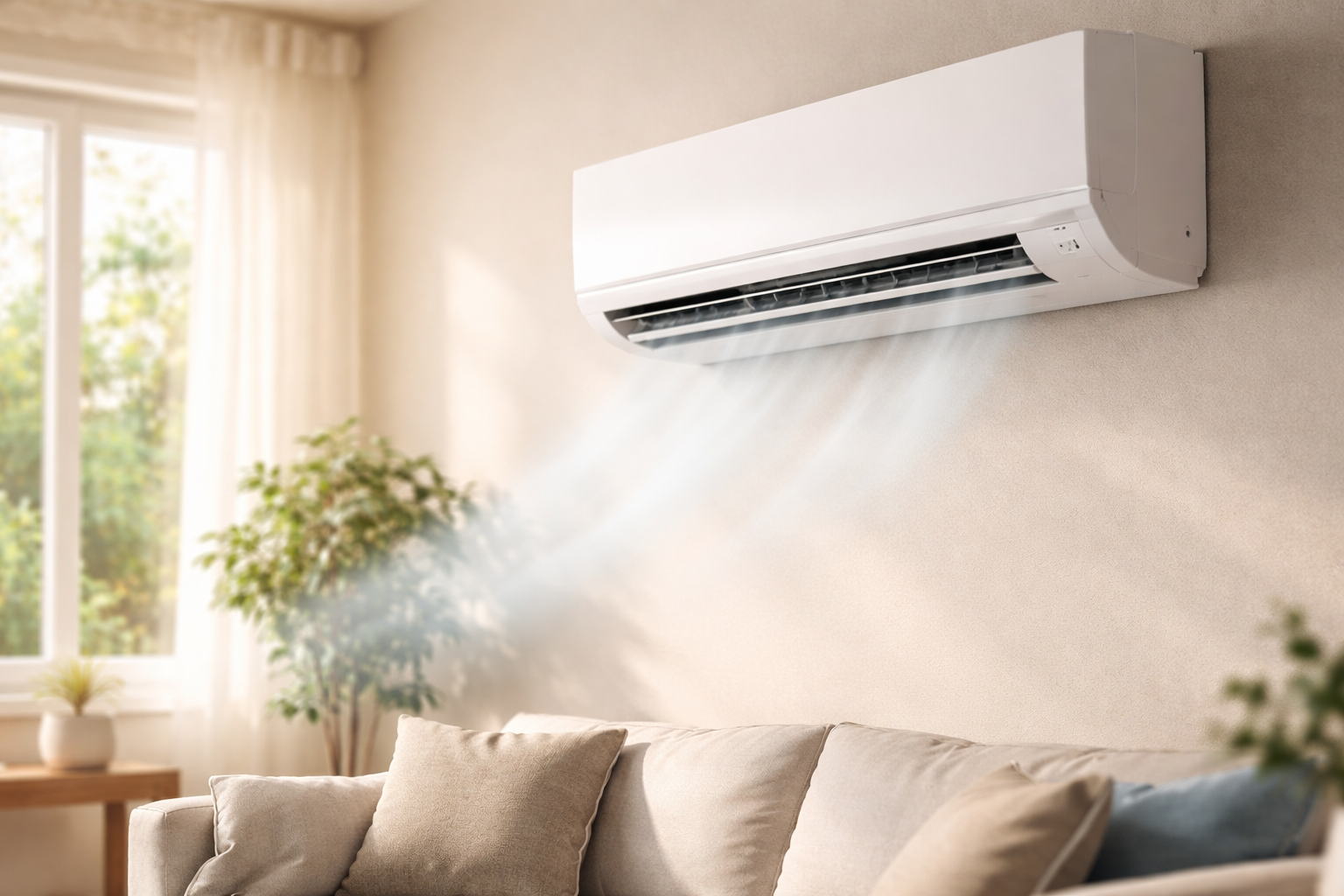 clean air conditioner running smoothly in comfortable home setting
