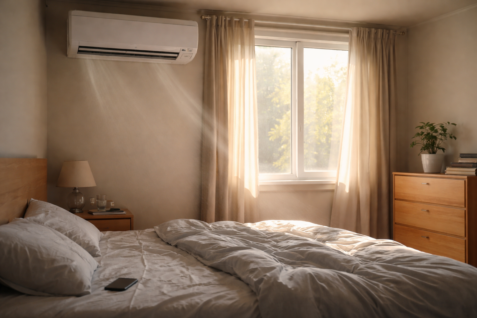 bedroom air conditioner cooling sun exposed room environment