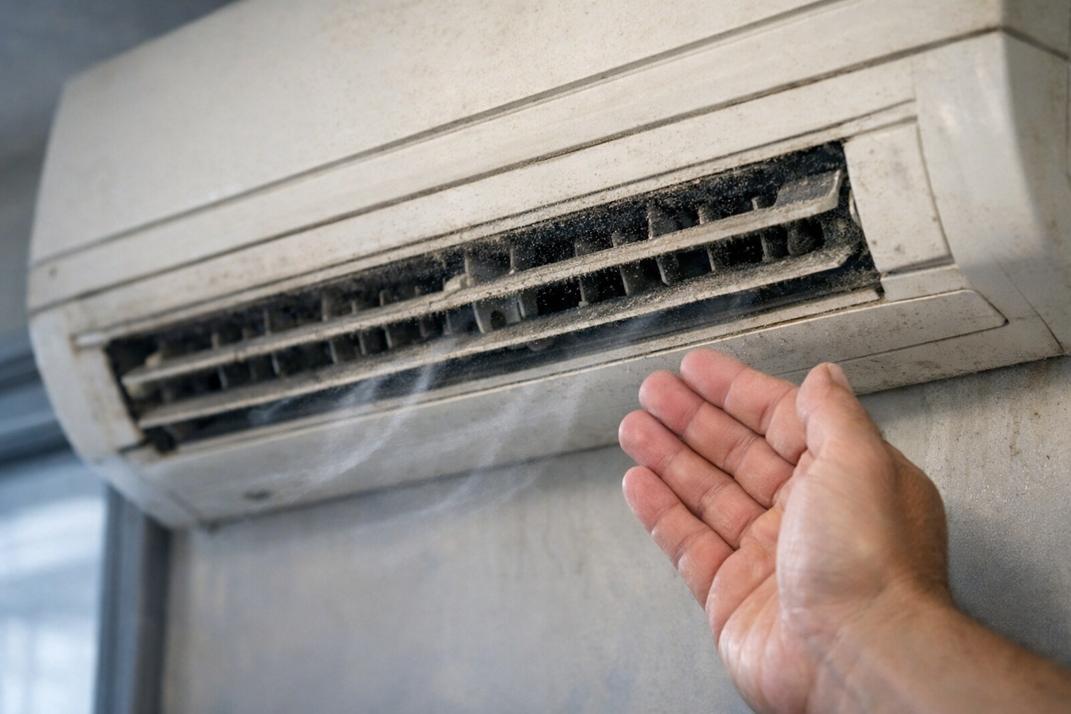 weak airflow from dusty air conditioner needing maintenance