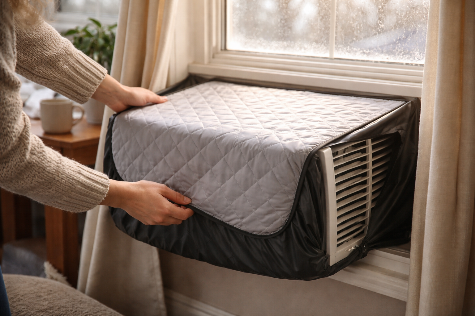 covering window air conditioner with insulated winter protection cover
