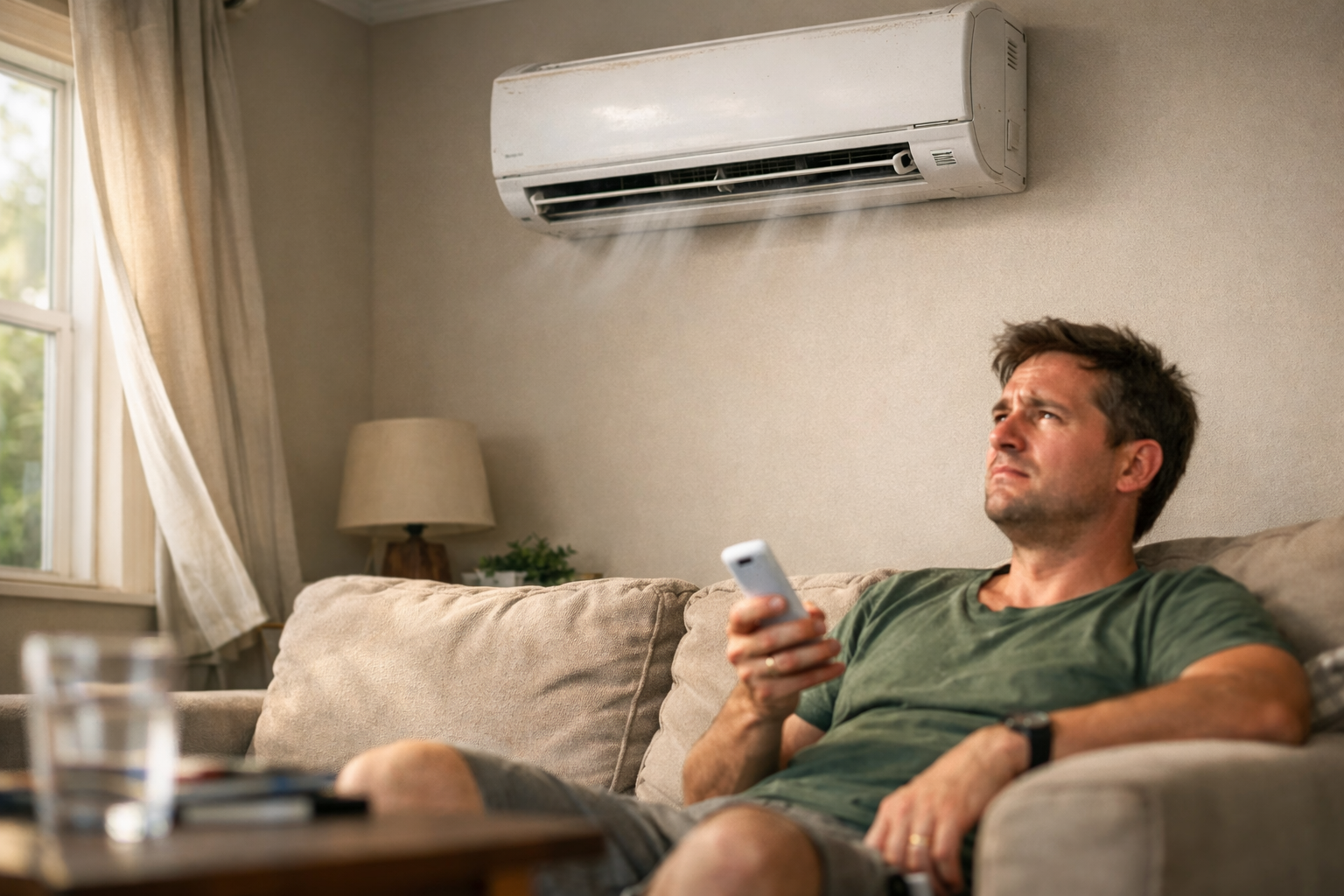 home air conditioner running but not cooling living room scene