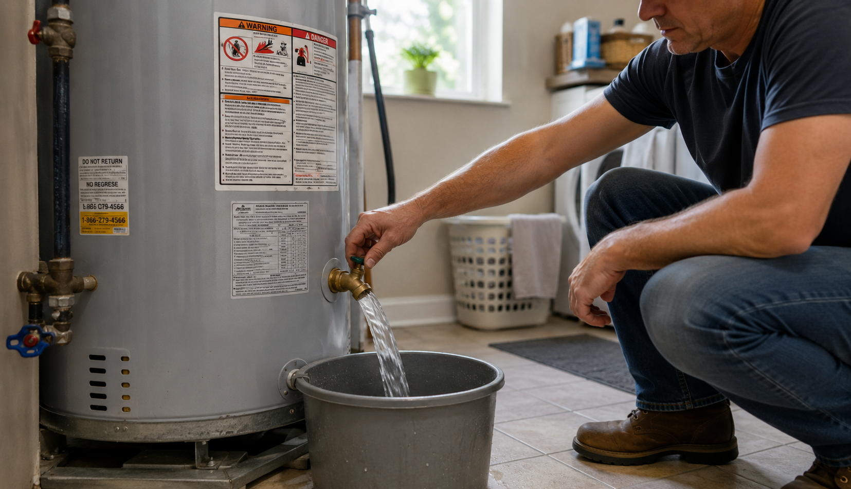 ChatGPT Image May 13, 2026, 12_02_01 AM Homeowner flushing water heater tank during maintenance process