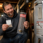 Homeowner checking affordable hot water heater heating element replacement part