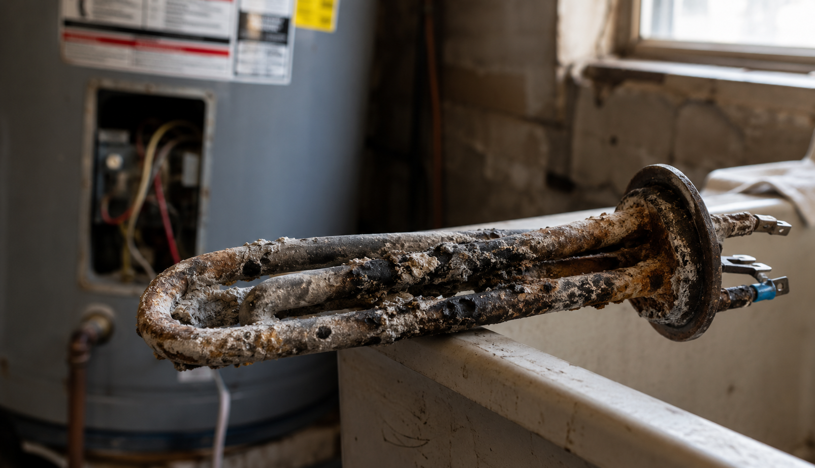 ChatGPT Image May 14, 2026, 11_56_03 PM Corroded electric water heater heating element removed during troubleshooting repair