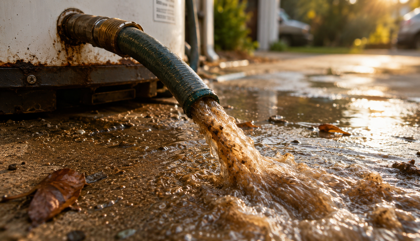 ChatGPT Image May 16, 2026, 11_46_14 PM Sediment-filled water draining quickly from an old hot water heater