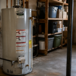 aging 40-gallon water heater installed in home basement utility room