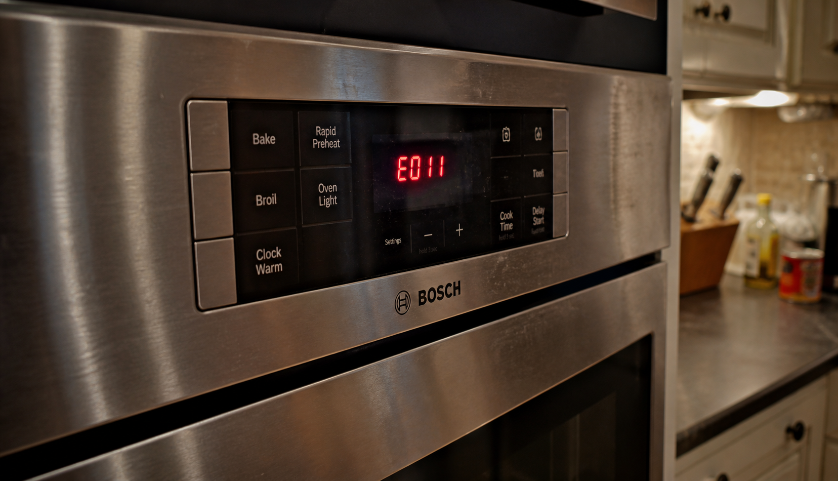 Bosch wall oven control panel showing error code during malfunction