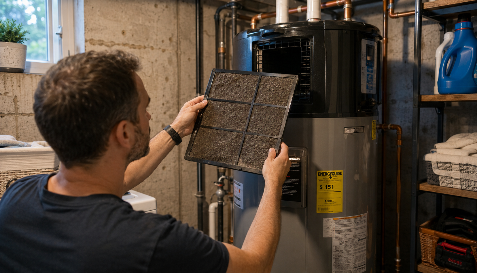 Cleaning the air filter on a heat pump water heater