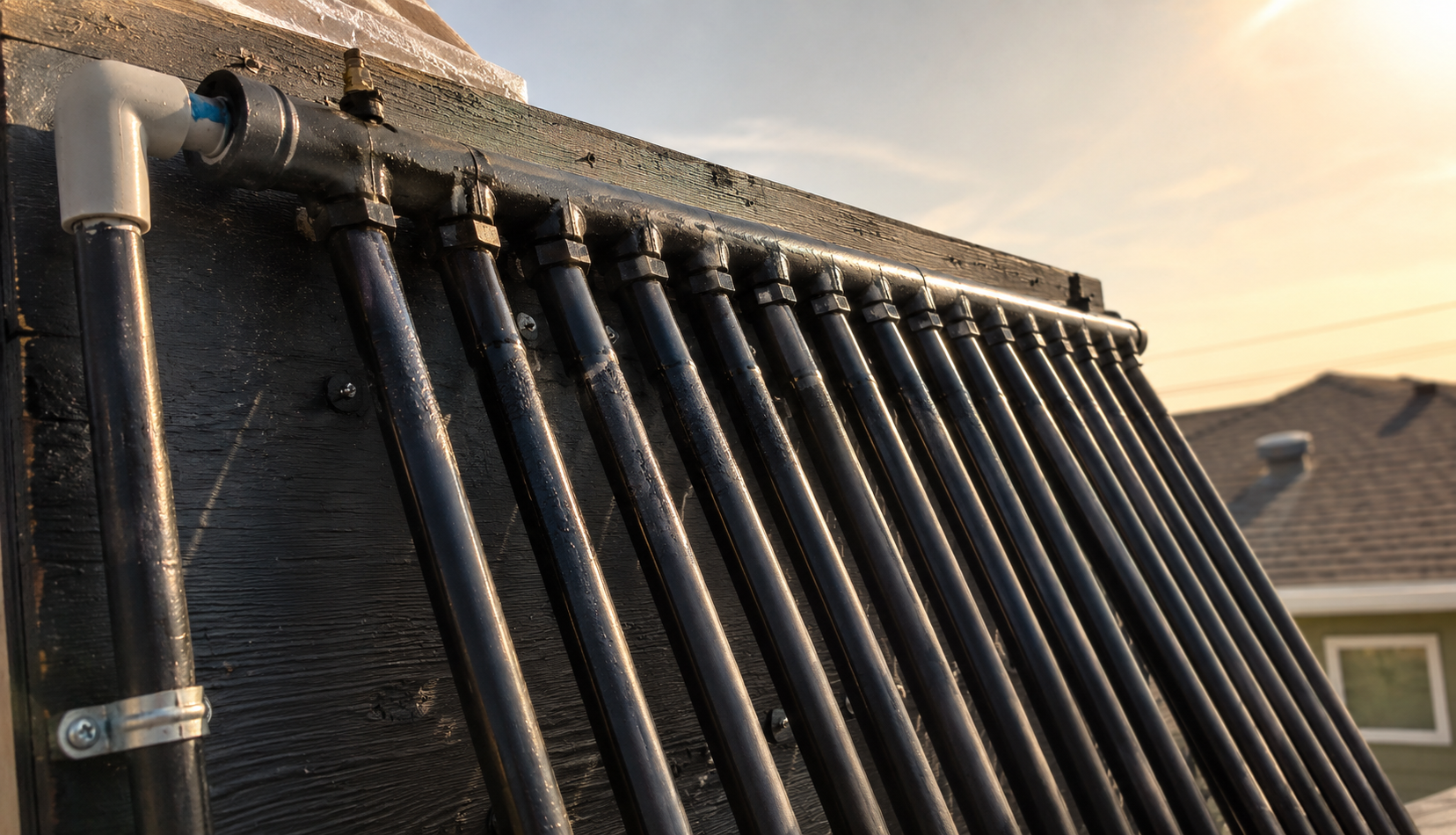 ChatGPT Image May 29, 2026, 04_55_41 PM Black pipe solar collector heating water under sunlight close-up