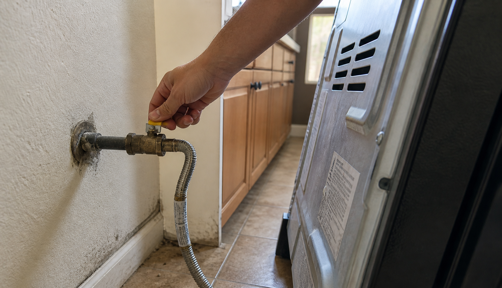 Checking gas valve behind oven for supply issues