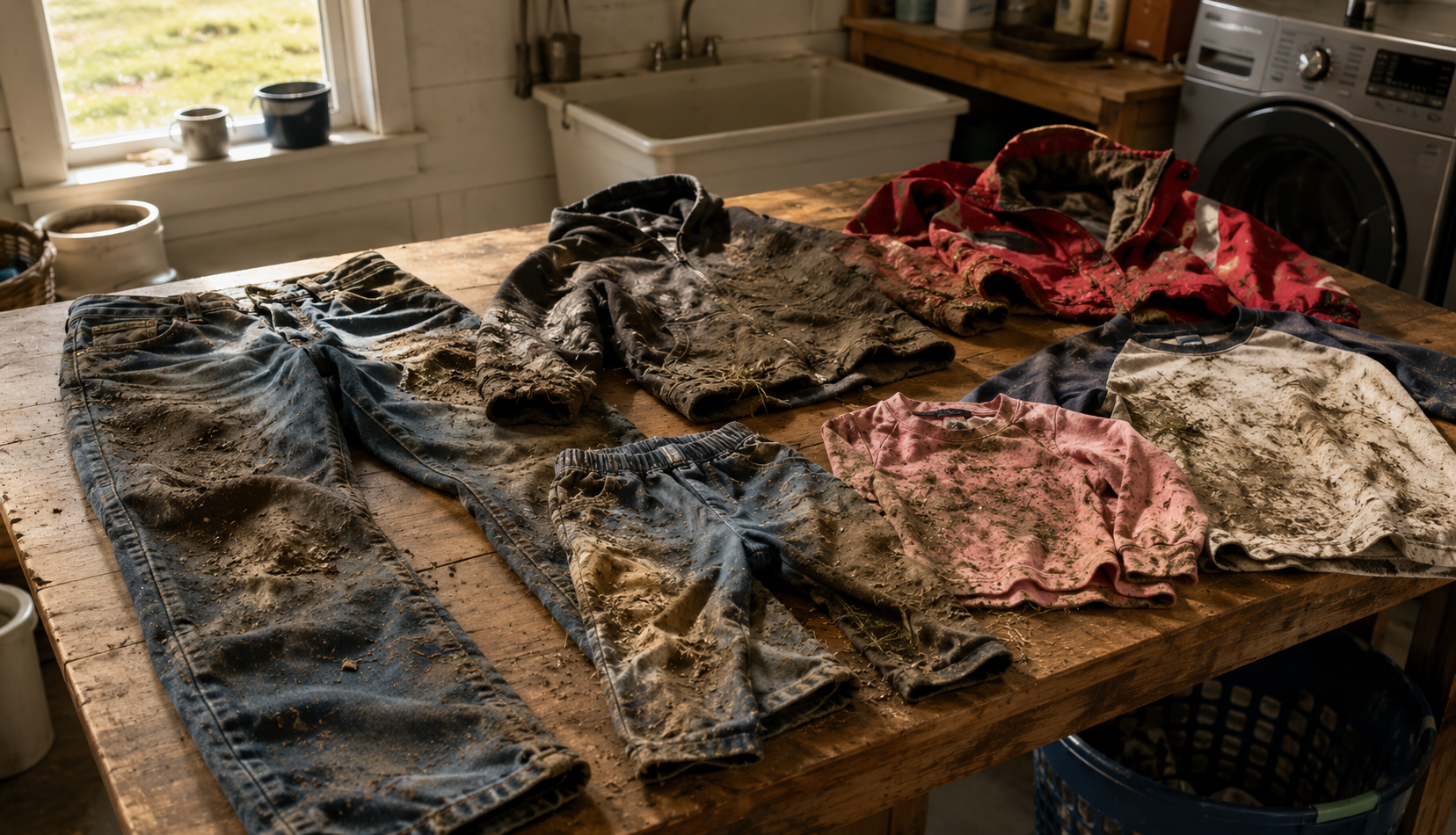 ChatGPT Image May 30, 2026, 04_39_20 PM Mud-stained work clothes prepared for washing machine cleaning test