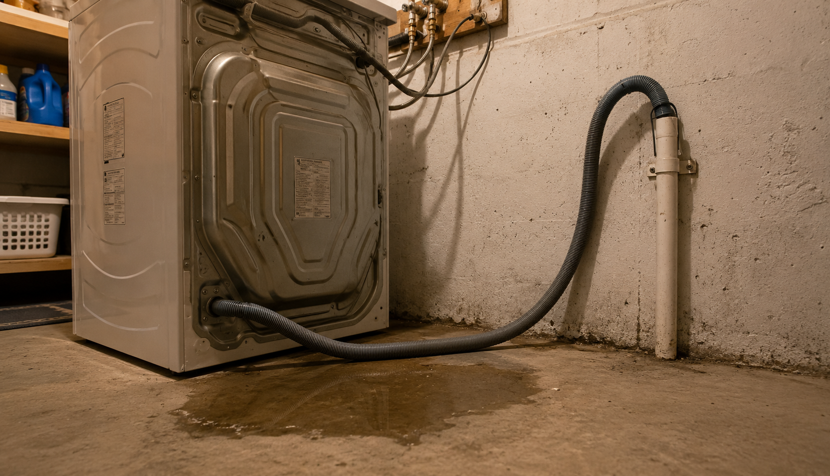 Washing machine drain hose connected to standpipe in home utility room