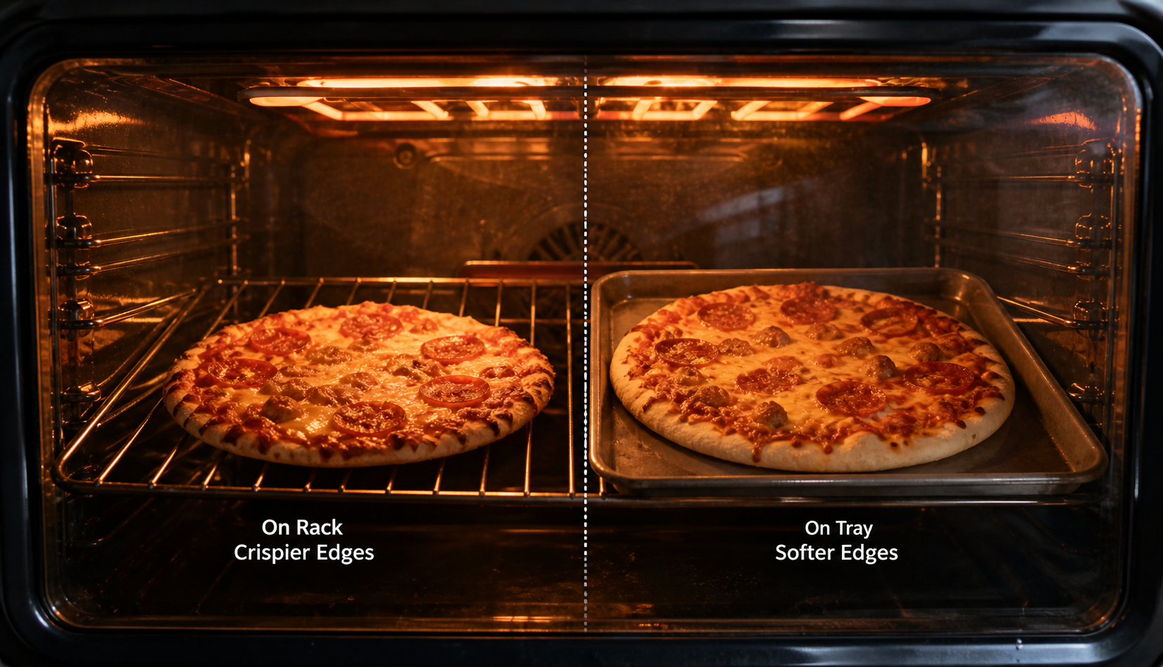 Pizza reheating comparison rack vs tray oven method