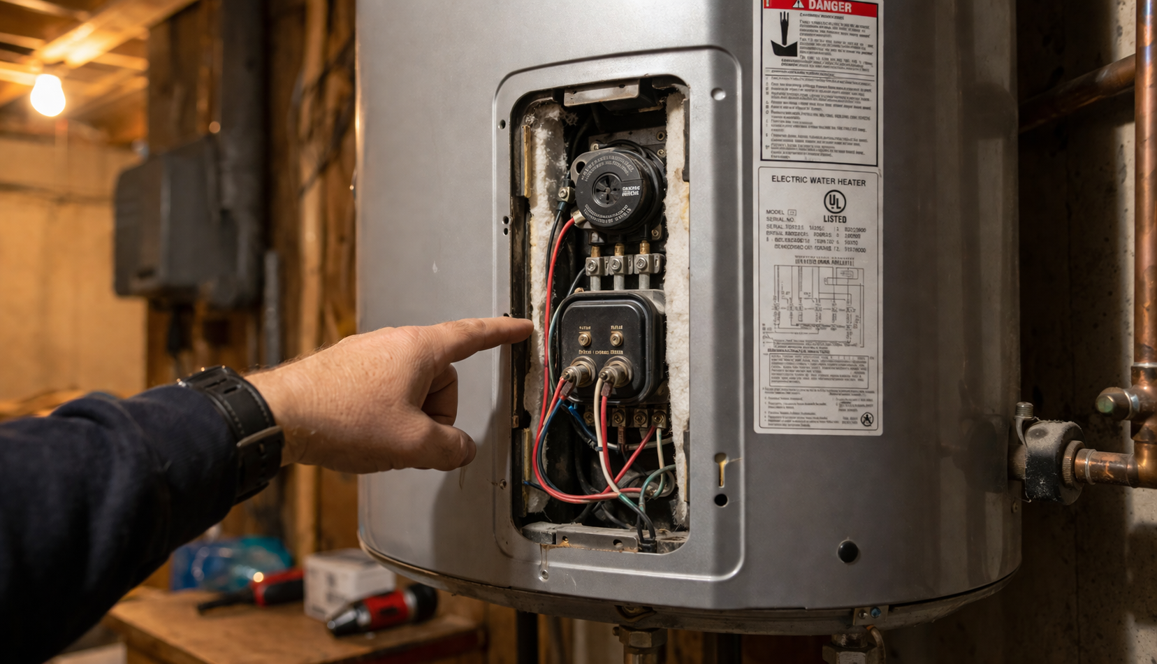 ChatGPT Image May 5, 2026, 10_53_25 PM Electric water heater open showing internal components inspection