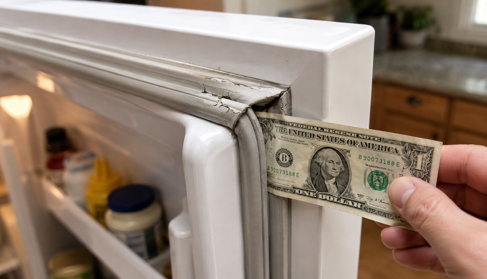 ChatGPT Image Jun 20, 2026, 12_27_19 AM dollar bill test on worn refrigerator door gasket seal