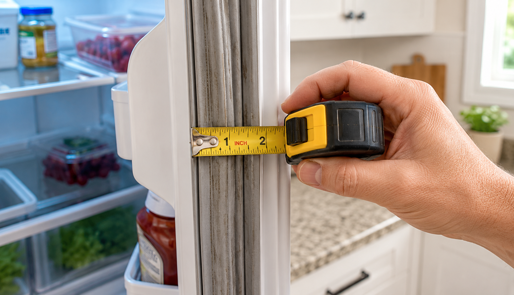 ChatGPT Image Jun 20, 2026, 12_27_23 AM measuring refrigerator door gasket width with tape measure